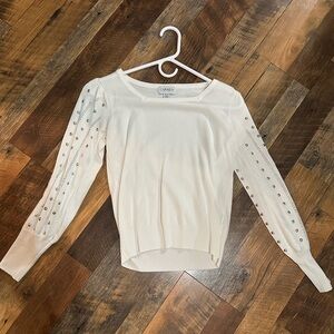 Carmen Marc Valvo White Embellished Sweatshirt